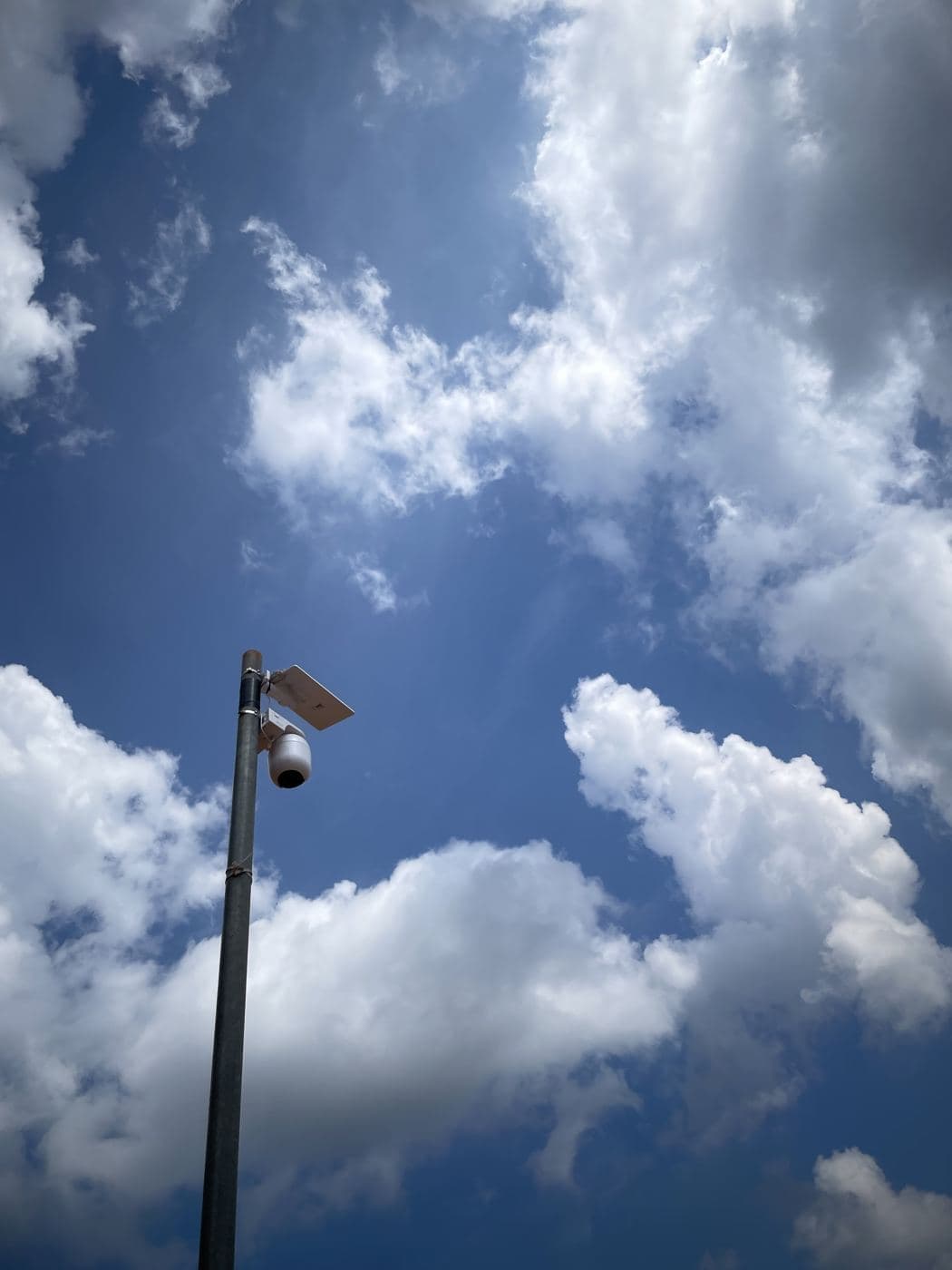 The finished solar CCTV camera on top of the pole